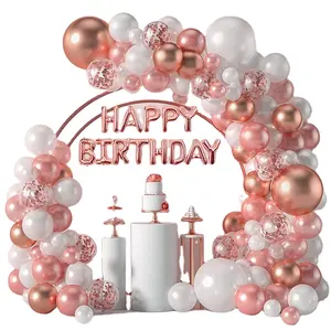 Vente en gros de ballons d'anniversaire confettis blancs en or rose pour femmes et filles décorations de fête d'anniversaire de fiançailles de princesse