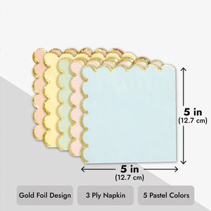 กระดาษเช็ดปากแบบใช้แล้วทิ้ง ผลิตจากเยื่อไม้ หนา 18 แกรม ขนาด 10x10 นิ้ว 3 ชั้น เคลือบฟอยล์ ขอบหยัก สีพาสเทลรุ้ง รูปทรงสี่เหลี่ยม บรรจุแบบถุง 4 พับ - Product Image 2