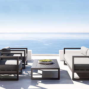 उच्च गुणवत्ता वाली लक्जरी एल्यूमीनियम आउटडोर सभी मौसम उद्यान फर्नीचर सोफे के बाहर वाटरप्रूफ कुशन के साथ - Product Image 2