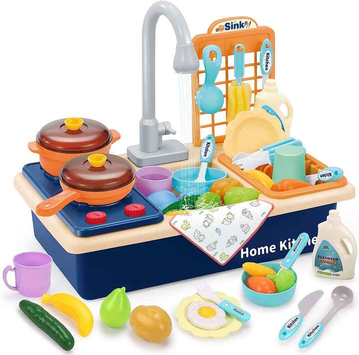 Juego de simulación para lavar platos, juego para niños, fregadero, juego de cocina, juguete con grifo real, juegos de estufa de cocina