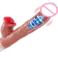 TMM Flüssigsilikon Heizbarer Teleskop-Stoßdildo mit Zungenleck-Vibrator, G-Punkt- und Klitoris-Dualstimulator, Erwachsenenspielzeug für Frauen
