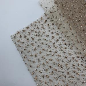 샴페인 골드 스파클링 라인 석 크리스탈 반짝이 얇은 명주 그물 패브릭 나일론 메쉬 이브닝 가운 신부 드레스 무대 의상 - Product Image 6