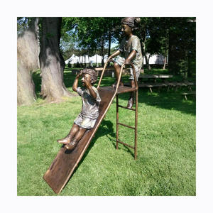 Decoración de jardín tallada a mano hermoso niño niña arte artesanal y fundición latón animal perro escultura al aire libre bronce niños estatua - Product Image 5