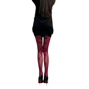 Wine Red Floral Fishnet Leggings 0D Ultra <b>Thin</b> Lace Stretch Women's Summer Spring Autumn Youth Fashion <b>Tights</b> - Product Image 5