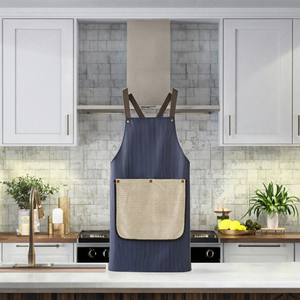 Tablier à bretelles croisées en coton et polyester, avec poche rayée et logo personnalisé, pour cuisine, chef, restaurant, vêtements de travail - Vente en gros - Product Image 3