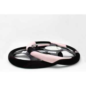 Housse de volant noire en faux daim avec surpiqûres roses pour l'intérieur de la voiture - Product Image 1