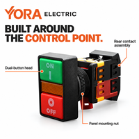 Interrupteurs de commande YORA ELECTRIC KA0-5M KA0-5H avec boutons verts et rouges, disponibles en versions plates et profondes