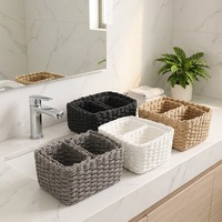 CF Boho 3 Parçalı Dokuma Hasır Dekoratif Bölmeli Düzenleyici Yurt Eşyaları Banyo Kozmetik Organizer Saklama Sepeti Seti
