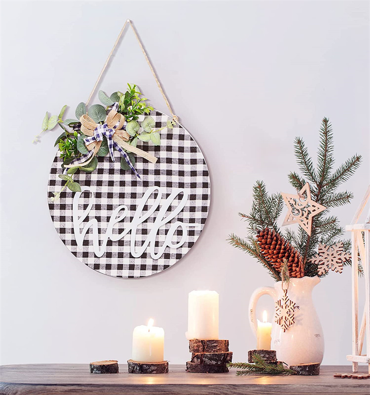 12Inch Wooden Hanging Round Sign Wreath  for Front Door Porch Farmhouse  decoration