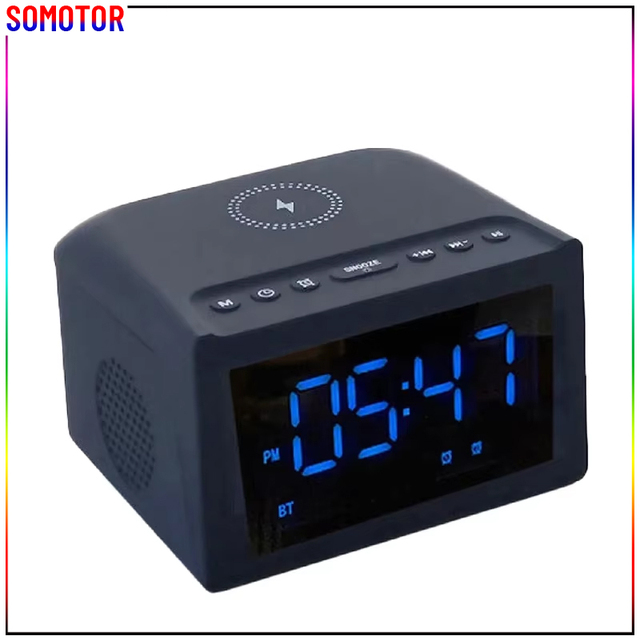 Hot Sales 5 in 1Desktop Bluetooth Speaker With Wireless Charger Alarm Clock RGB Light FM Radio