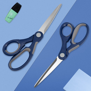 Ciseaux de bureau 208 mm en acier inoxydable, lame droite, manche bleu-gris, pour couper le papier - Product Image 1