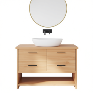 Light Brown Solid Wood Bathroom Vanity 47.2x11.8 Inches Minimalist Design With <b>Mirror</b> Included - Product Image 1