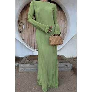 Robe de soirée plissée Mirela verte en satin polyester, taille empire, manches courtes, longueur ras du sol, taille XL, pour fêtes et bals de promo - Product Image 5