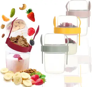 Colazione in movimento e in movimento tazza per Yogurt con Topping tazza per cereali con cucchiaio e forchetta contenitore per farina d'avena contenitore per alimenti in plastica