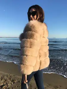 Custom Long Sleeves Fashion Women Fluffy Fur Jacket Winter Real Fox Fur Coat For Ladies