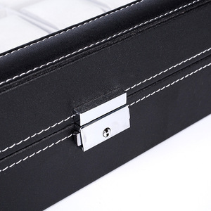 Wholesale Stock Black PU Leather <strong>Watch</strong> Box with Lock and Window Cheap Square <strong>Case</strong> 2/3/<strong>4</strong>/5/6/10/12/20/24 Slots for <strong>Watches</strong> - Product Image 2