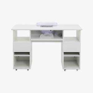 Table de manucure et pédicure moderne blanche pour salon, mobilier de salon en bois avec tiroirs et roulettes - Product Image 4