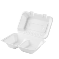 Vaisselle jetable compostable, boîte à lunch à clapet 2 compartiments en bagasse de canne à sucre, kits de fournitures de fête biodégradables