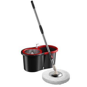 Juego de fregona giratoria con cubo, mopa de microfibra y cesta metálica para limpieza del hogar, diseño rectangular negro S620 - Product Image 1