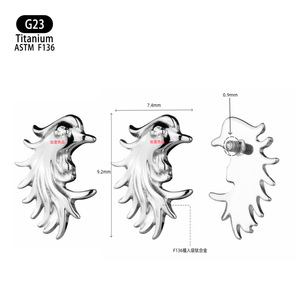 Boucles d'oreilles Phoenix en titane G23 F136 7,4 mm x 9,2 mm avec incrustation de zircon pour piercing de l'os de l'oreille - Product Image 1