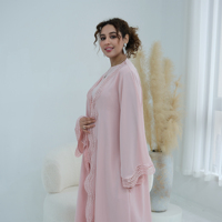 Ensemble Abaya ouverte en dentelle Nida de qualité supérieure, nouvelle série Loriya, avec robe intérieure assortie, tenue modeste de luxe pour femmes musulmanes, vêtements islamiques