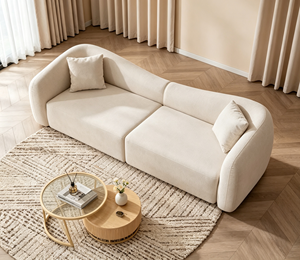 Sofá de Dos Plazas de Tela Minimalista Moderno, Brazos Curvos, Respaldo Acolchado, Patas de Madera, Muebles Tapizados para Sala de Estar - Product Image 5