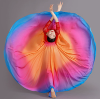 Jupe de danse dégradée élégante pour femme, jupe longue de performance pour la danse carrée, jupe trapèze en mousseline à taille élastique et grand ourlet