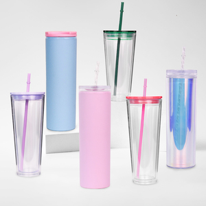 New Arrival Skinny tái sử dụng 16oz cốc thẳng đôi tường Acrylic cup với Xoay nắp - Product Image 2