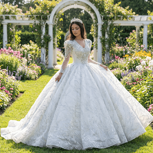 Wx255 Sexy Lace Sweetheart Ball Gown Modern <b>Wedding</b> Dress Crystal Romantic Long Sleeve Floor-Length Backless for Women Bride - Product Image 1
