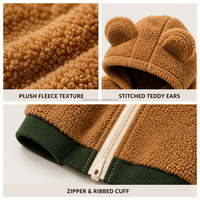 Vêtements personnalisés pour animaux de compagnie : Combinaison polaire zippée avec oreilles d'ours pour chien, combinaison chaude en peluche pour chiot et chat, vente en gros OEM