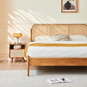 Japandi Rubberwood Frame French Rattan Headboard Kids / King Modern <b>Bed</b> for Hotel Bedroom Middle East Furniture TC1529 Crafted W - Product Image 5