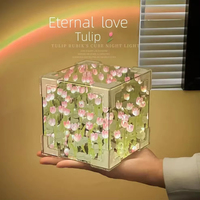 Lampe de nuit en cristal LED DIY en forme de tulipe, roses faites à la main pour la chambre à coucher, cadeaux pour les petites amies