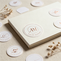 Autocollant en papier texturé personnalisé, estampé à chaud or rose, logo en relief, étiquette adhésive ronde découpée, sceau pour flacon cosmétique