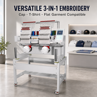 Machine à broder informatisée Powershine 15 à 12 aiguilles et 2 têtes pour casquettes, t-shirts, vêtements finis, chaussettes plates, puissance 4KW, garantie 1 an