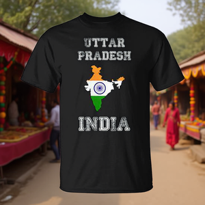 Camiseta Vintage con Mapa de la Bandera del Uttar Pradesh, India, Hecha a Mano, Ropa Promocional de la India - Product Image 3