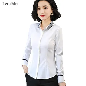 Blusa de manga larga para mujer, camisa con cuello de contraste y lazo para oficina, estilo Formal, de negocios, venta al por mayor