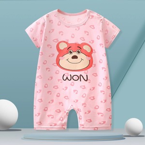 Pelele unisex de algodón fino con estampado de dibujos animados, manga corta, cierre de botones ocultos, estilo informal, traje para gatear - Product Image 4