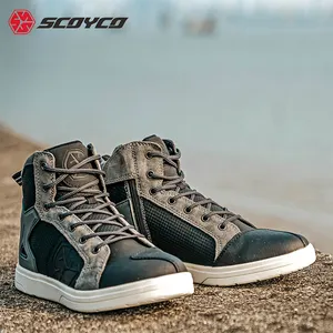 SCOYCO MT040 sepatu bot berkendara motor, sepatu bot balap motor antiselip bersirkulasi dengan peredam kejut bahan kulit