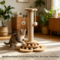 Poteau d'escalade multifonctionnel et écologique pour chat avec corde en sisal, plateau en bois massif, jouet interactif à bille, Rascador Gato Poste