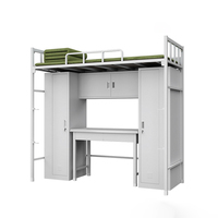 Lit superposé en acier pour dortoir, lit mezzanine simple avec bureau d'étude sous le lit et armoire de rangement verrouillable, mobilier de dortoir