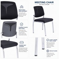 Lot de 6 chaises de formation empilables en maille noire avec dossier respirant et base chromée à 4 pieds – Sièges peu encombrants pour salle de conférence 699