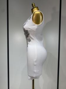 <span class=keywords><strong>Abito</strong></span> da donna a fascia, aderente, corto, scollo a V, con cut-out, bianco, con paillettes argentate, scintillante, per feste, club, matrimoni, compleanni, serate - Product Image 3