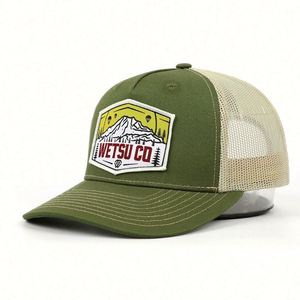 OEM China Manufacturer Mesh Back Slightly Curved Brim Youth Trucker <b>Hat</b>, Custom Woven Patch Green Breathable Trucker Cap - Product Image 1