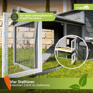 Cage à lapins en bois à deux étages, maison pour animaux de compagnie en bois, multifonctionnelle, résistante à l'hiver, avec toit en asphalte imperméable, toutes saisons - Product Image 5