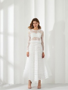 Nouvellement publié à manches longues robe trapèze élégante dentelle creuse transfrontalière pour les banquets et les fêtes couleur unie longueur au sol - Product Image 4