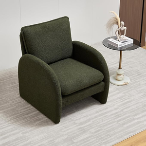 Chaise d'Appoint Moderne, Fauteuil en Tissu de Laine d'Agneau, Chaise de Loisirs Rembourrée avec Dossier Haut, Chaise KD pour Salon, Chambre à Coucher, Vert - Product Image 3