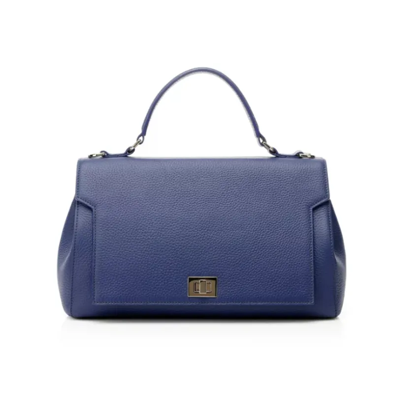 New Fashion Handmade Designer Luxury Genuine Leather Bag Dark Blue Women Purses and Handbags