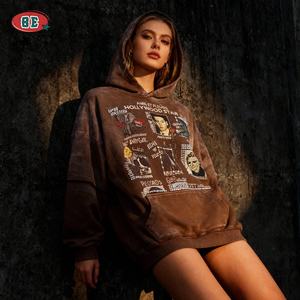 Мужская одежда: однотонная толстовка оверсайз с эффектом потертости, толстовка в стиле хип-хоп с эффектом кислотной стирки, винтажный пуловер с заниженной линией плеча, плотная толстовка для мужчин - Product Image 1