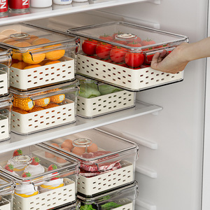 Rectangular Plastic <b>Storage</b> <b>Box</b> <b>With</b> Clip On <b>Lid</b> Airtight For Fruits Vegetables Kitchen Refrigerator Double Layered - Product Image 2