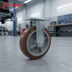 Roue en polyuréthane de 8 pouces, roue fixe industrielle robuste, roues à roulettes fixes, plaque en acier galvanisé, OEM - Product Image 2